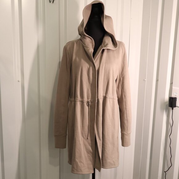 Beyond Yoga Womens Luxe Fleece Hooded On the Go Jacket Size Med Beige Open Front - Picture 1 of 8